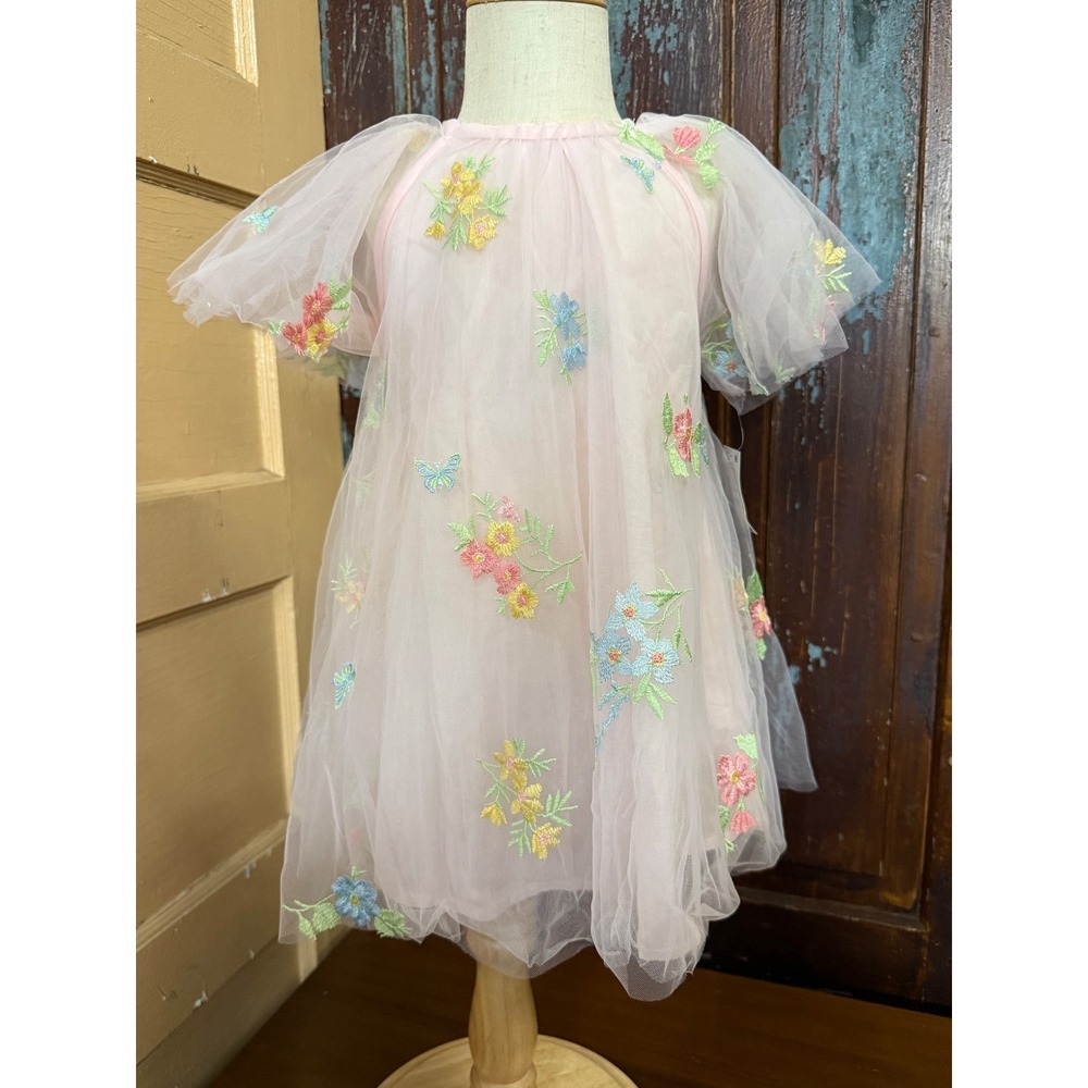Audrey Camille Toddler Girls Pink Tulle Floral Butterfly Embroidered Dress 2T